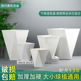 菱形带滑轮客厅花盆 轻奢仿陶瓷天堂鸟花盆加厚树脂大号花盆栽新款