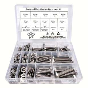 240pcs304外六角不锈钢螺栓螺母带垫圈螺丝螺母套装