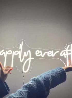 霓虹灯happily ever after婚礼灯霓虹艺术墙装饰派对家庭跨境新款