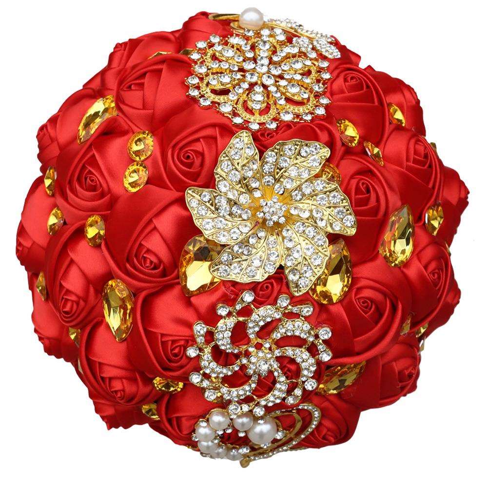 金色水钻手捧花婚礼欧美金钻手捧花新品金水钻花束现货 W227Q