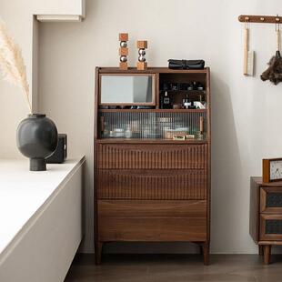 北美黑胡桃木实木梳妆台斗柜一体组合樱桃木简约现代储物柜化妆柜