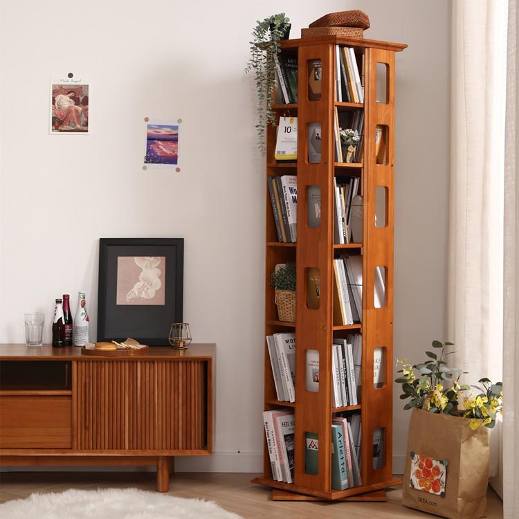 全实木樱桃木色旋转书架学生儿童创意落地书柜简约家用转角置物架