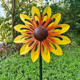 户外风车幼儿园玩具游乐场景区装饰向日葵风车双面转铁艺落地摆件