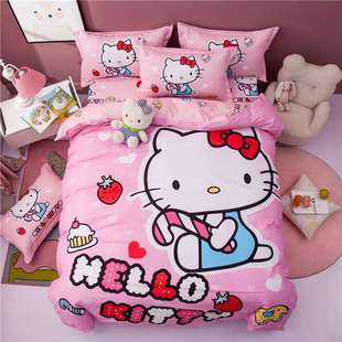新款全棉卡通kt猫四件套纯棉儿童床单被套公主风床上抗菌