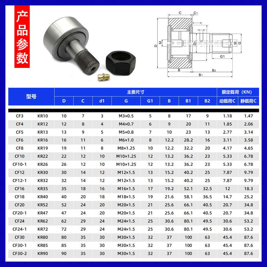 螺栓滚轮轴承CF3 CF4 CF5 CF6 CF8 CF10-1 CF12-1 CF16凸轮随动器
