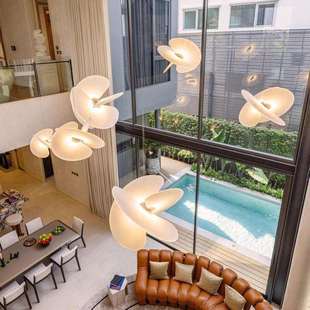 北欧创意挑高蚕丝客厅吊灯设计师餐厅吊灯loft民宿复式楼楼梯灯具