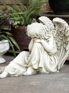 仿古色人物天使复古室内外欧式摆件庭院别墅装饰品睡姿天使