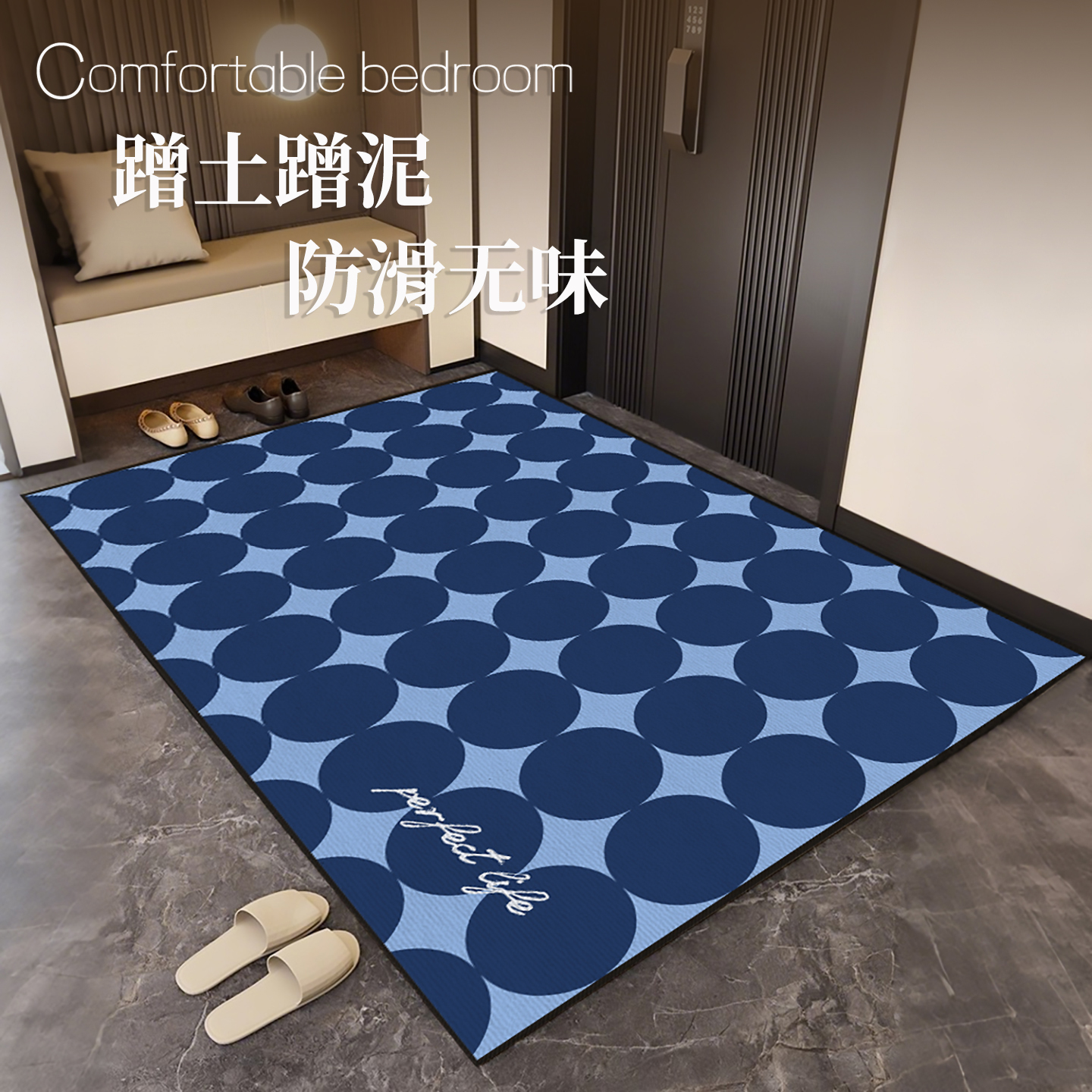 青彩季蓝色入户门地垫