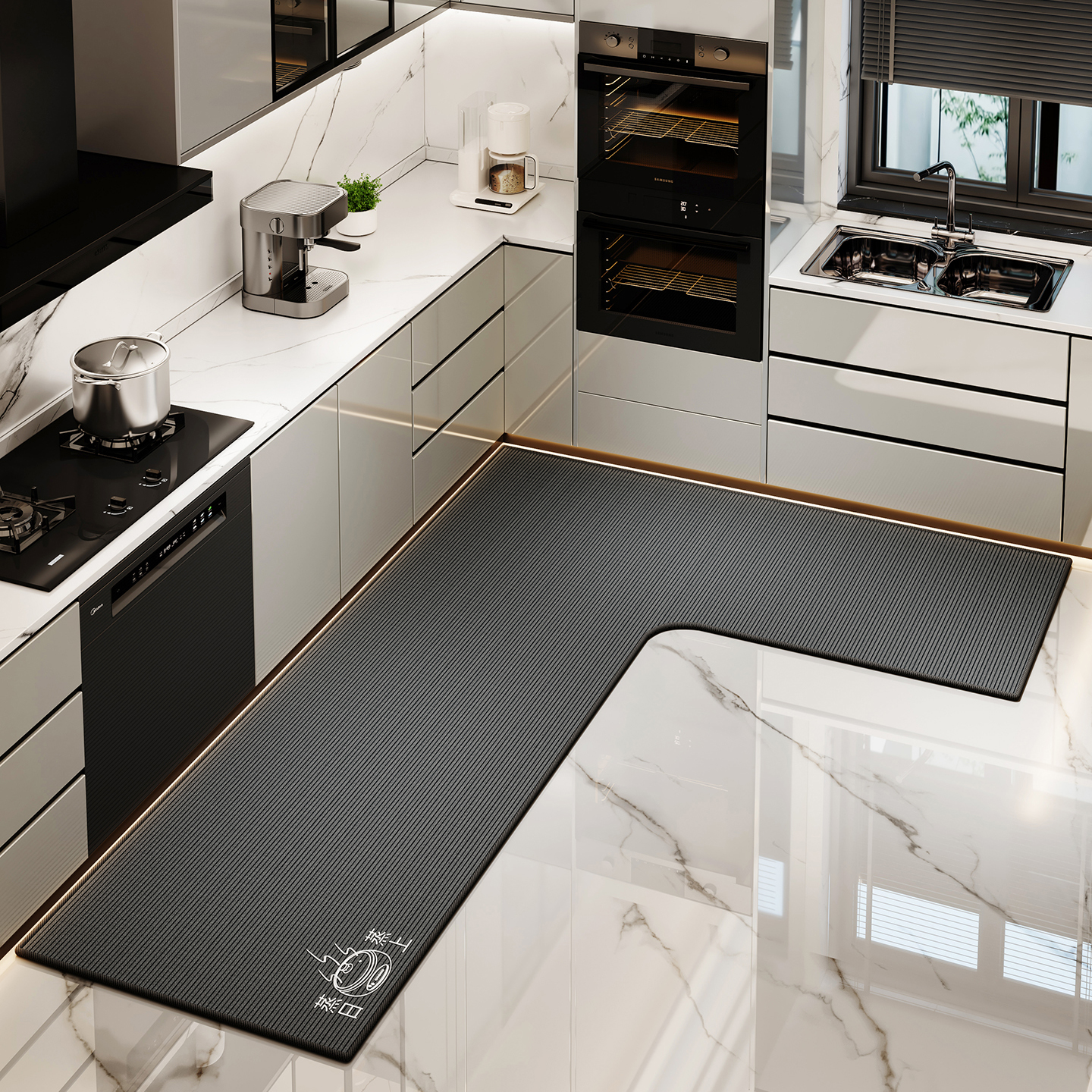 青彩季厨房耐磨耐用连体地垫