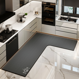 现代简约连体厨房地垫L形一体转角地垫防滑耐用吸油吸水地毯脚垫