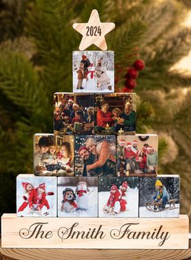 个性化家庭照片摆件礼物，木质圣诞树摆件礼物，来图定制支持刻字