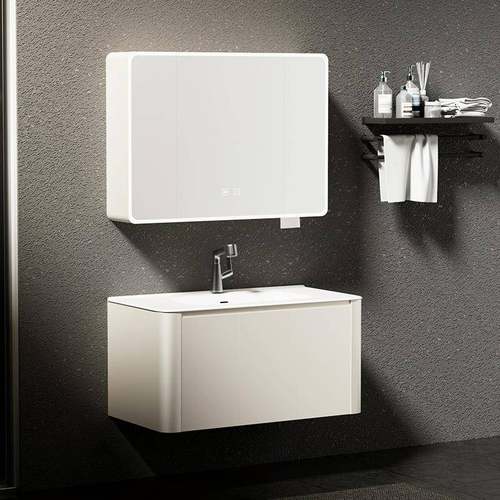 蜂窝铝简约浴室柜壁挂式智能美妆灯收纳镜柜大容量储物陶瓷一体盆