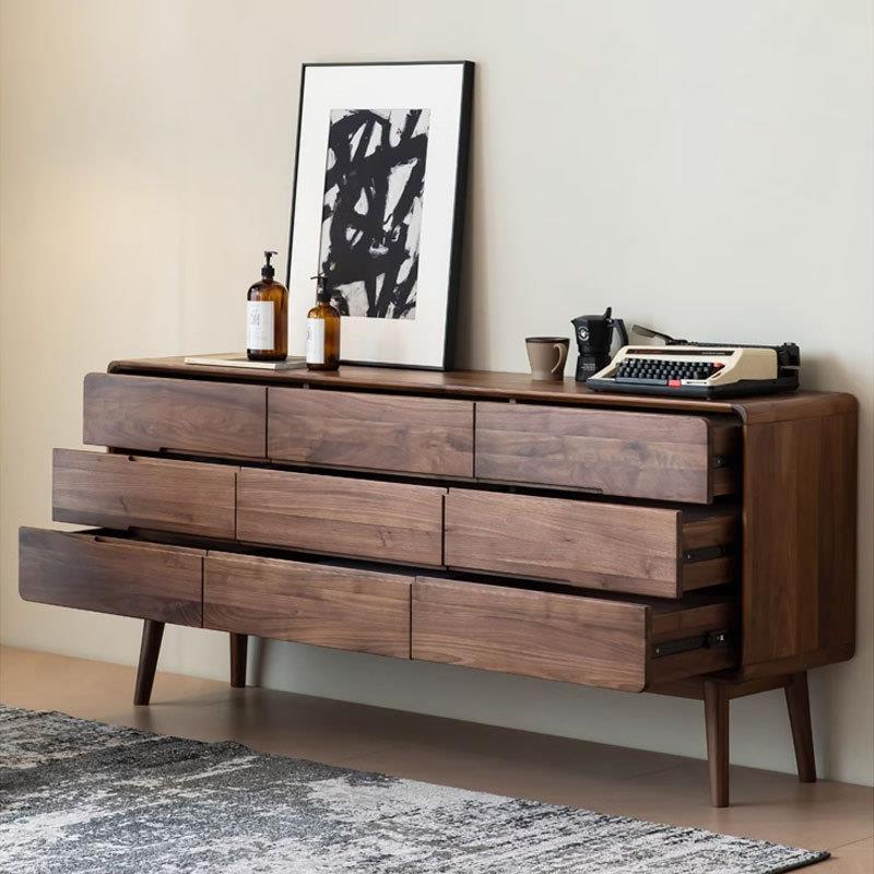 北美黑胡桃木实木斗柜卧室储物收纳抽屉式九斗橱客厅靠墙边九斗柜