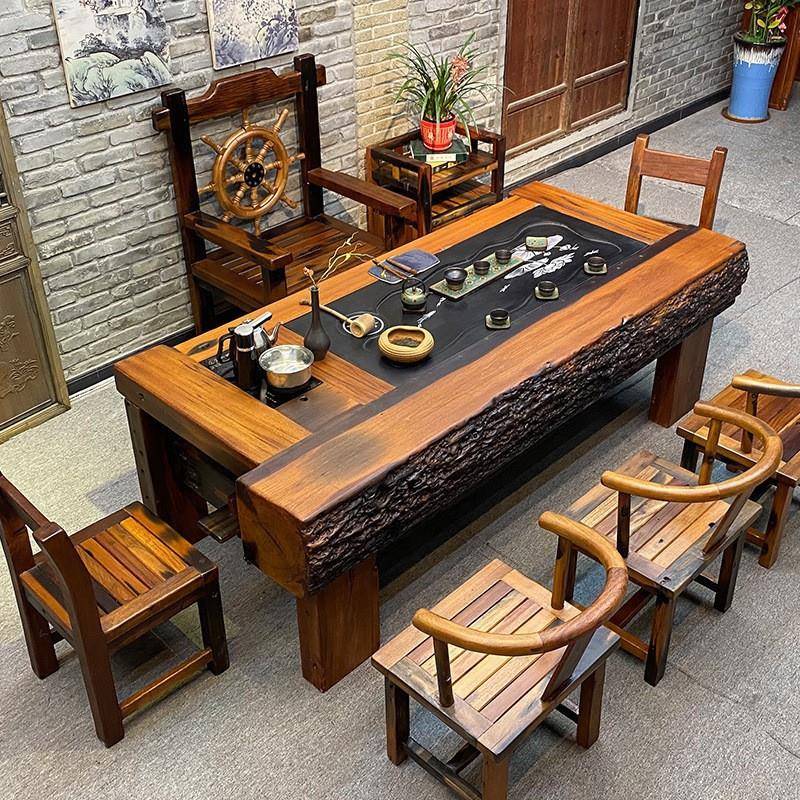 老船木茶桌茶台全套大板茶台实木功夫泡茶办公户外喝茶桌茶具