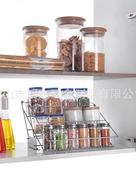 厨房置物架调味料收纳架打孔壁挂式Spicerack橱柜拉伸香料架现货