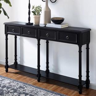 美式实木玄关桌法式复古做旧储物玄关柜门厅装饰柜罗马柱带抽屉