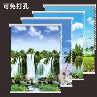 卷帘 山水风景隔热升降窗帘卫生间卧室办公室全遮光遮阳防水手拉式