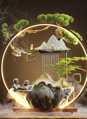 桌面生财水循环流水摆件高级感小微型迷你茶桌办公桌创意造景装饰
