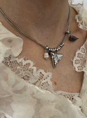 多层叠戴项链g简约  小众设计感三角形吊坠项链潮中性日韩百搭配