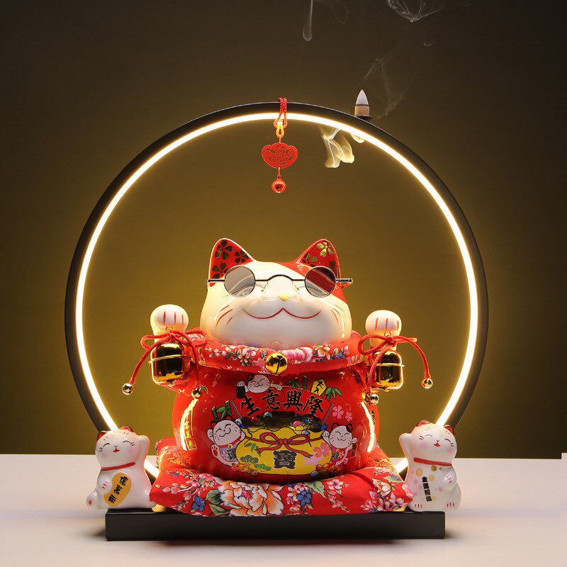 招财猫摆件店铺开业礼品收银台自动招手摇K手陶瓷存钱储蓄罐发财
