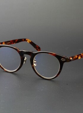 复古手工配近视眼镜架圆框男女潮梨形配防蓝光L近视镜框黑 10529
