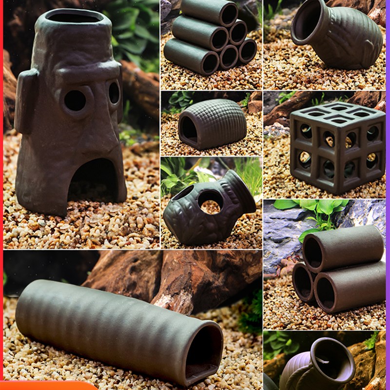 需鱼缸藏鱼洞水陆缸造景陶罐鳌虾虎C鱼寄居蟹躲避屋鲷罐陶罐窝繁