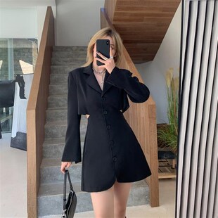 王等等微胖姐姐风连衣裙q2024秋新款定制遮肚子显瘦露腰长袖西装