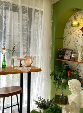 阳台装饰布置e公主风窗帘白色纱帘门帘伸缩杆免打孔落地窗遮挡帘