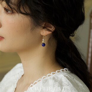 一白阿猫 复古百搭显o白天然珍珠青金不掉色耳环 无耳洞蚊香盘耳