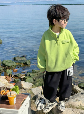 男童卫衣春装202l4新款儿童春秋款宝宝上衣男孩春季绿色衣服潮童