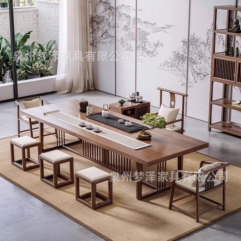 新中式实木茶桌椅组合功夫大板茶台客厅家用现代简约一桌五椅办公,住宅家具,茶几,淘宝优惠券,粉丝福利购,淘宝优惠卷