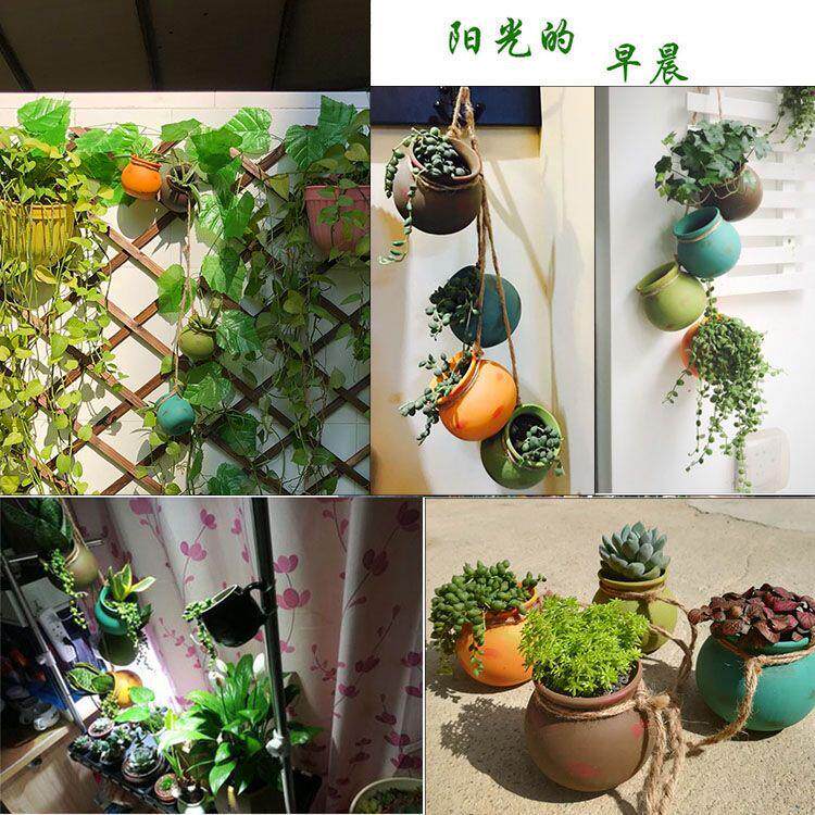 麻绳多肉植物吊兰悬挂式懒人花盆陶瓷垂吊花卉吊盆吊蓝壁挂摆件