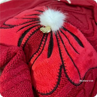 110-150h码春秋冬新年装红色毛衣裙 女儿童泡泡袖亮闪保暖连衣裙