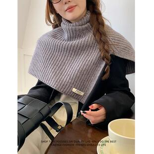 围时巾女冬季尚洋气外头开叉高领毛线围脖女套百OSL搭脖套针织披