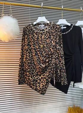 大珠码款装2女100023早秋新时尚百搭圆领钉不规则设计小衫长袖T恤