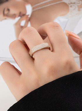 时尚轻奢方形锆石戒指 日韩简约小众食指J戒 冷淡风几何小方戒指