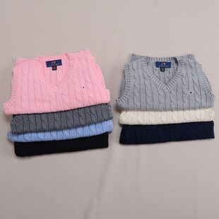 RL057男女童春秋款纯u棉线背心小马标毛衣背心 可亲子有标