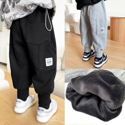 儿童裤子2022秋冬新款宝宝w加绒加厚男童帅气宽松休闲裤薄绒一体