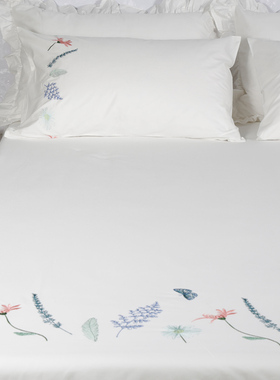 好看的床单加枕套一对纯棉绣花米z白色全棉刺绣垫单加宽270x250