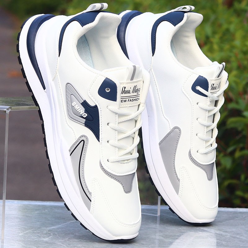 秋季潮皮面e男鞋子防水防臭运动鞋防滑耐磨休闲跑鞋百搭上班通勤