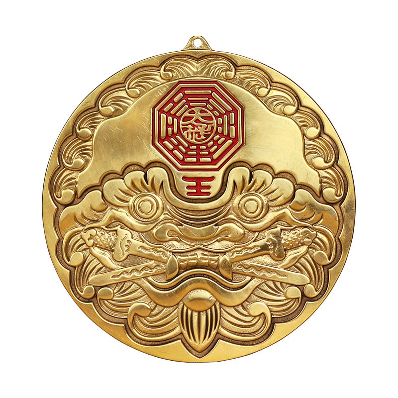 狮子咬剑纯铜狮咬剑吞口睚眦x挂件八卦镜虎头牌兽头瑞兽门对门厕