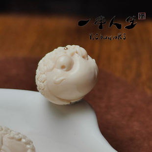 猛犸象牙雕刻金蟾顶珠小手把件文玩手串配饰单珠星月菩提文玩腰珠