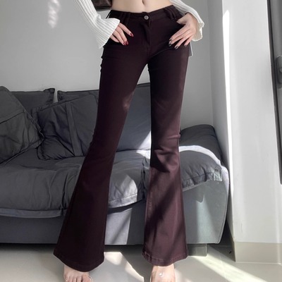 中低腰弹力修身牛仔裤微喇裤