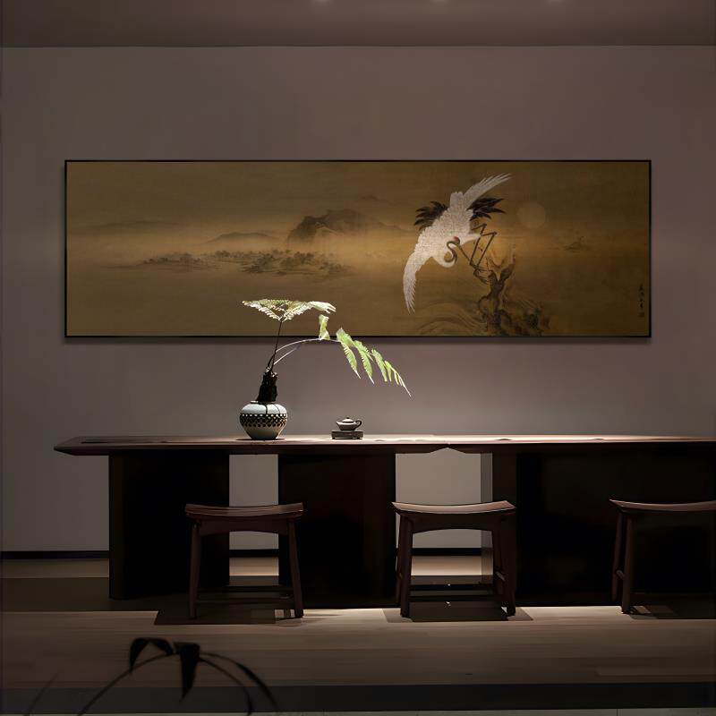 东方美学金箔彩雕工艺客厅饭厅茶室民宿酒店横幅仙鹤新中式装饰画