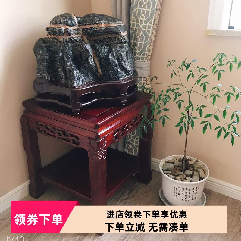 实木奇石桌鱼缸架盆景架阳台中式客厅榆木仿古方形架子摆件置物架