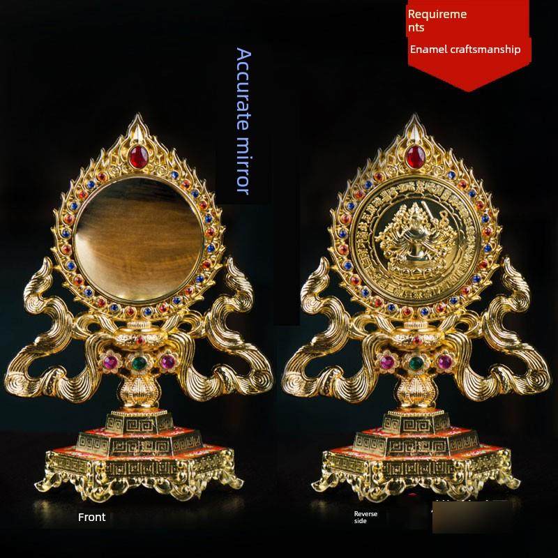 安全镜铜镜室内摆件纯体佛菩萨挂摆件铜镜镀金家居摆件