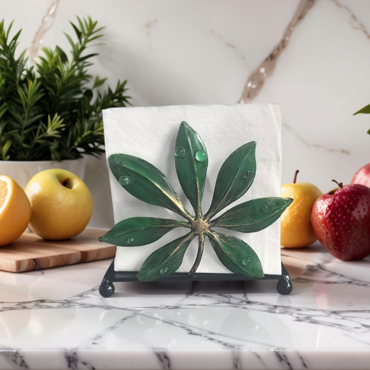 铁艺树叶纸巾架创意覆古绿水滴珠装饰厨房饭厅桌面餐巾纸收纳层架