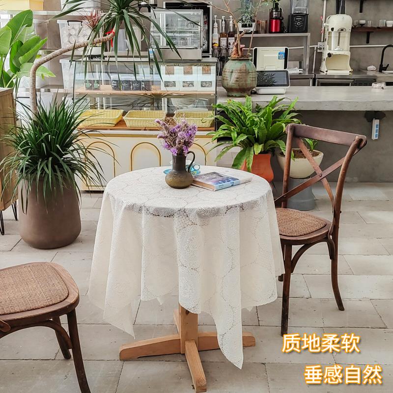 pvc桌布田园风小清新防水防晒蕾丝小圆桌小方桌桌布庭院阳台户外