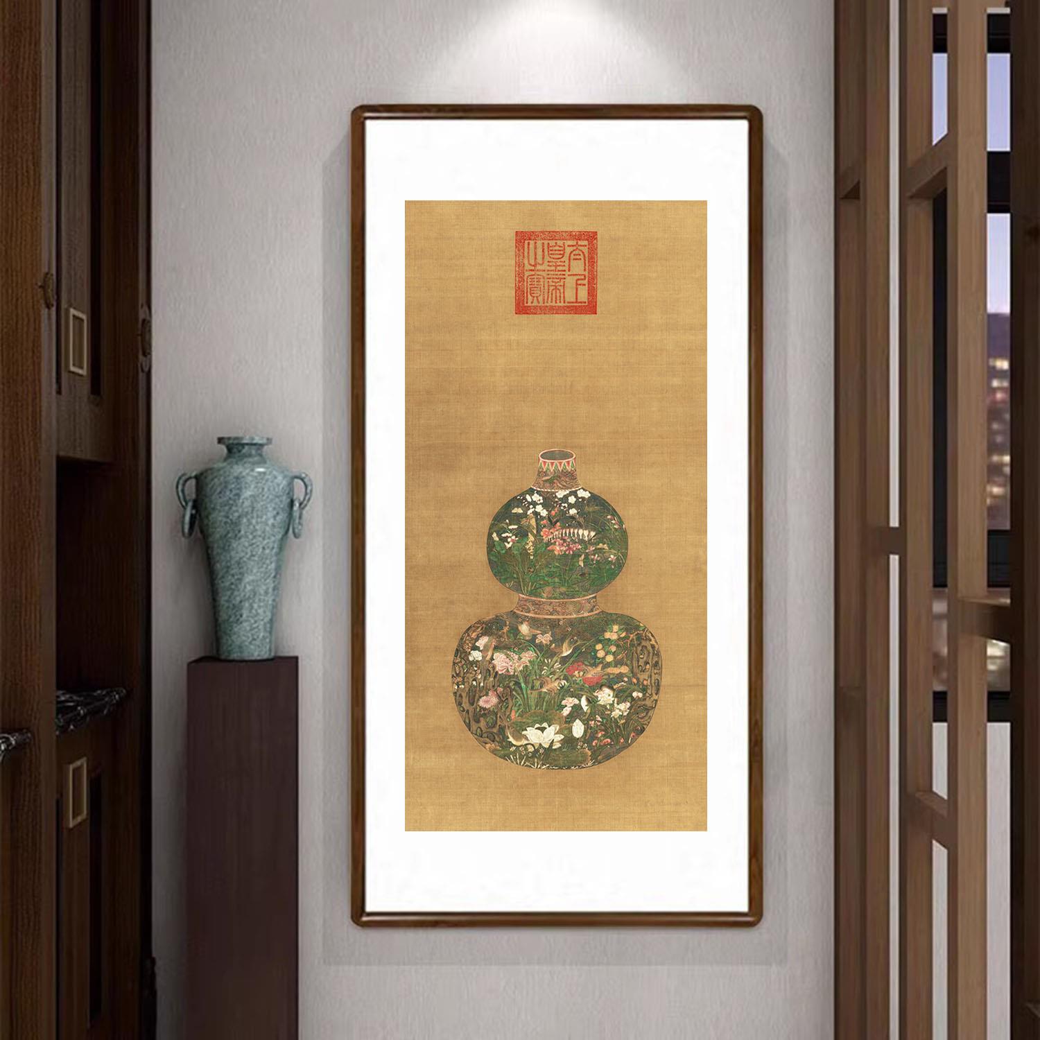 葫芦花瓶挂画 画中式客厅玄关装饰画 画办公室书房走廊过道寓意好