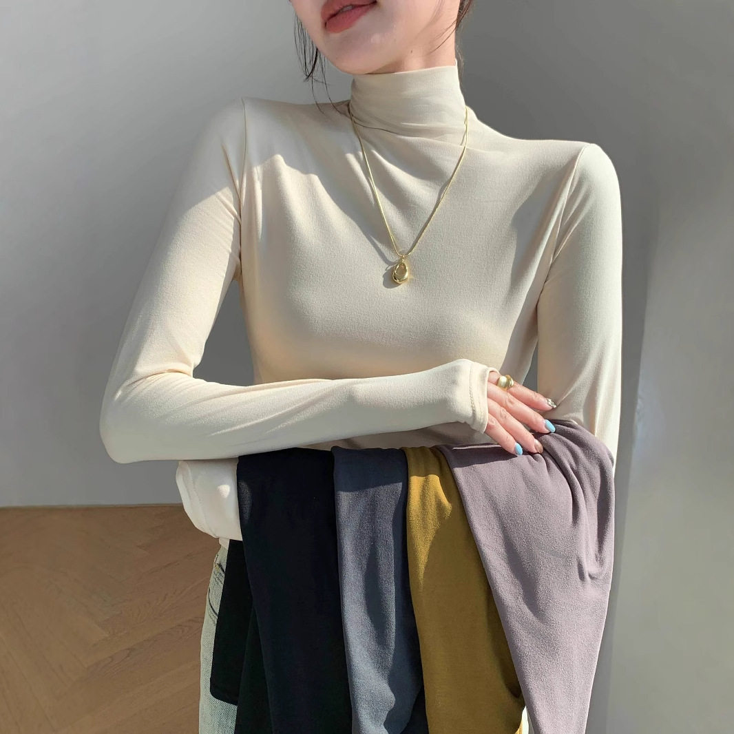 2025新款高领打底衫女长袖春秋冬纯色内搭洋气紧身圆领外穿打底衫